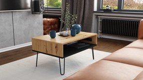 HAIRPIN S-90 Dub Artisan / Čierna matná - MODERNÝ KONFERENČNÝ STOLÍK LAVICA SO ZDVÍHACOU DOSKOU + ÚSCHOVNÝ PRIESTOR + POLICA