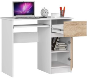 Písací stôl PIKSEL 90 cm biely/dub sonoma pravý