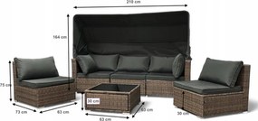 Sivý ratanový nábytok so slnečnou clonou - modulárny