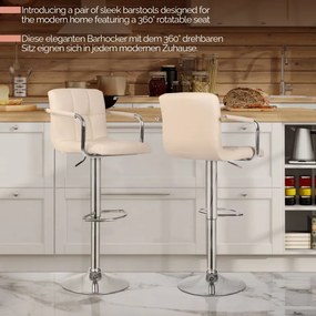 MIADOMODO Barová stolička 2ks, s lakťovými opierkami, béžová