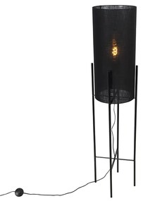 Dizajnová stojaca lampa čierna ľanová tienidlo čierna - Rich