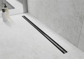 MEXEN Flat nerezový sprchový žľab s rotačným 360° sifónom 150 cm, vzor SLIM, čierna matná, 1741150
