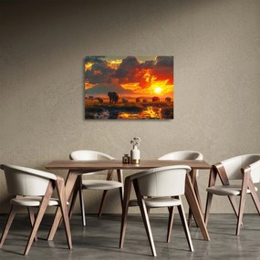 Sklenený obraz - Stádo slonov (70x50 cm)