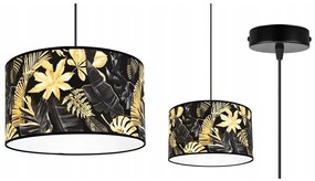 Závesné svietidlo Gold Flowers, 1x čierne textilné tienidlo s kvetinovým vzorom, (fi 35cm)