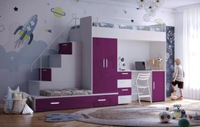 Detská posteľ Ruby V (Biela + Fialová) (s roštami). Akcia -20%. Vlastná spoľahlivá doprava až k Vám domov. 611115
