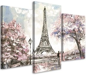 Obraz na plátně třídílný Eiffelova věž Paříž růžová malovaná - 150x100 cm