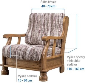 Bielastické poťahy OCEANO NOVÉ hnedo-vínové kreslo s drevenými rúčkami (š. 40 - 70 cm)