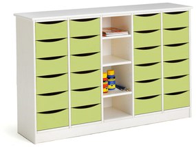 Zásuvková skrinka BJÖRKAVI, 24 zásuviek, 4 priehradky, 1520x400x980 mm, biela, zelená