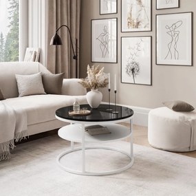 KONFERENČNÝ STOLÍK LEONARDO S POLICOU ČIERNY LESK + BIELY