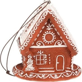 Vianočná dekorácia perníkový domček so zasneženou strechou, závesný, polyresin, LED