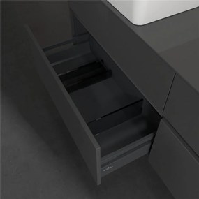 VILLEROY &amp; BOCH Collaro závesná skrinka pod dve umývadlá na dosku, 4 zásuvky, 1600 x 500 x 548 mm, Glossy Grey, C05200FP