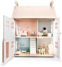 Drevený dom pre bábiky s nábytkom