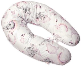 Dojčiace bavlnený vankúš - relaxačná poduška Baby Nellys, Slon a Dúha, ružový