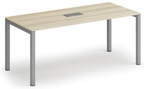 Rokovací stôl PRIMO SQUARE, 180x80 cm, dub prírodný + stolová zásuvka TYP II, strieborná