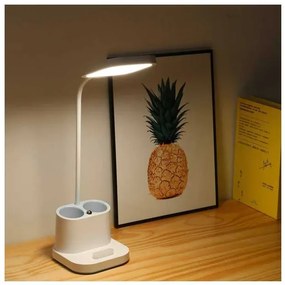 Stolná lampa Platinet 5 W, batéria + kalíšok + USB, biela