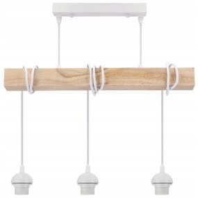 BERGE LED závesné stropné svietidlo, drevený trám, 3xE27, loft, mliečna kocka - biela