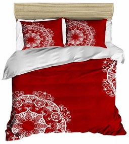Obojstranná posteľná bielizeň Karis 200x220 cm + 2 vankúše + plachta bielo-červená