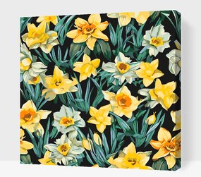 Gario Maľovanie podľa čísel Kvetinové pozadie Narcisy Rozmery: 80 x 80 cm, Rámovanie: S vnútorným rámom