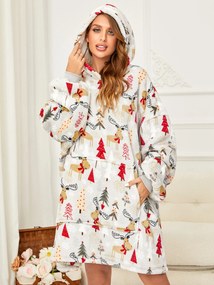 Baránková mikinová deka s rukávmi a kapucňou YULE HUG svetlosivá