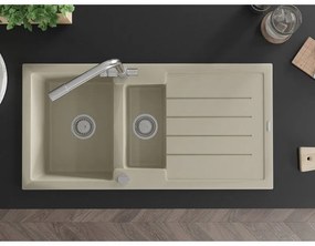 Mexen Andres, granitový drez 1000x500x200 mm, 1,5-komorový + chrómová batéria Duero, béžová, 6515-69-671600-00