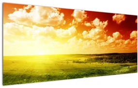 Obraz lúky so žiariacim slnkom (120x50 cm)