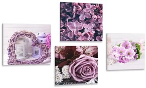 Set obrazov levanduľové zátišie s kvetinami