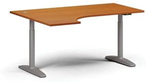 Výškovo nastaviteľný stôl OBOL, elektrický, 675-1325 mm, rohový ľavý, doska 1600x1200 mm, sivá zaoblená podnož, čerešňa
