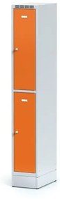 Alfa 3 Kovová šatníková skrinka na sokli s úložnými boxami, 2 boxy, oranžové dvere, otočný zámok