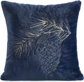 CHLPATÁ VIANOČNÁ DEKORAČNÁ OBLIEČKA NA VANKÚŠ PINE 45X45 CM TMAVOMODRÁ