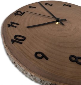 Nástenné drevené hodiny s čiernymi číslicami a kôrou | KORE: Amber - 3072 26-29 cm 4808-115513 KOR003-29-AMBER