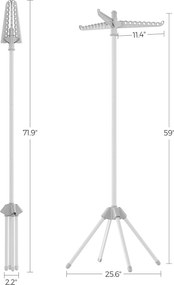 Sušiak na bielizeň s 3 otočnými ramenami na vešiaky, výška 150 cm, sivo-biely