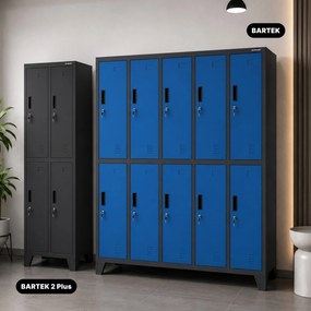 Sociálna BHP šatníková skriňa s 10 dverami BARTEK 1360 x 1720 x 450 mm, antracitovo-modrá