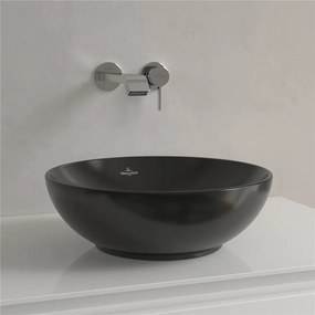 VILLEROY &amp; BOCH Loop &amp; Friends okrúhle umývadlo na dosku bez otvoru, bez prepadu, priemer 380 mm, Ebony, s povrchom CeramicPlus, 4A4501S5