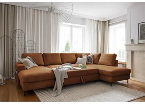 Oranžovohnedá menčestrová rozkladacia rohová pohovka (pravý roh) Lofty Lilly – Miuform