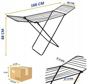 Erga Model 203, sušiak na bielizeň 178x55x106 cm, čierna, ERG-SEP-10SUSST203BLA