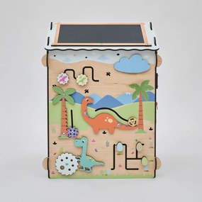 Drevený activity board domček s osvetlením – Dino