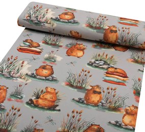 Biante Detské bavlnené posteľné obliečky do postieľky Sandra SA-711 Kapybary na sivom Do postieľky 90x130 a 40x60 cm