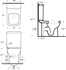 Sapho Sapho, TYANA SHORT WC kombi splach. mech., spod./zad.odpad, 72200EW