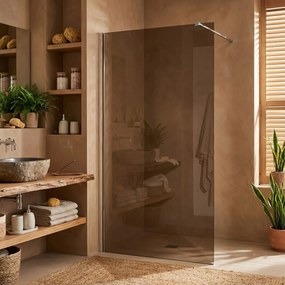 Bezrámová sprchová zastena REA FLEXI 130 cm, chróm/hnedá dymová - bez vaničky