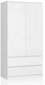 Skriňa S 90 cm 2D 2SZ CLP biela, lesk
