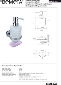 Bemeta Design OMEGA: Dávkovač mydla, 200 ml, s magnetickou mydelničkou - 104109182