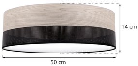 Stropné svietidlo Wood, 1x svetlobéžová dubová dýha/čierne PVC tienidlo, (biele plexisklo), (fi 50cm)