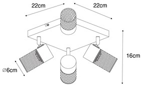 Priemyselné stropné bodové svetlo čierne 4-žiarovkové nastaviteľné - Jim
