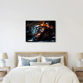 Sklenený obraz ležiaceho tigra (70x50 cm)