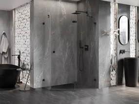 Mexen Lunar, päťuholníkový sprchový kút naklápací vpravo 90 x 80 cm, 8mm číre sklo, čierny profil, 831-090P-080L-70-00-P