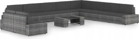 vidaXL 11-dielna záhradná sedacia súprava s podložkami polyratan sivá
