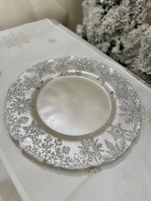 Bielo strieborný sklenený vianočný tanier 33cm