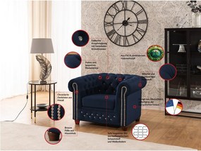 Modré zamatové kreslo chesterfield York Blik – Ropez