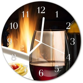 Nástenné sklenené hodiny Špagetovej víno so svietidlom fi 30 cm