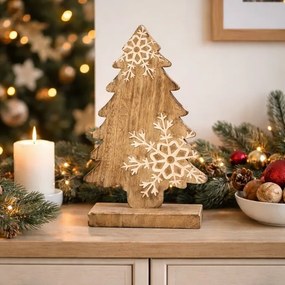 4Home Dekorácia z mangového dreva Snowflake Tree, 33 cm
